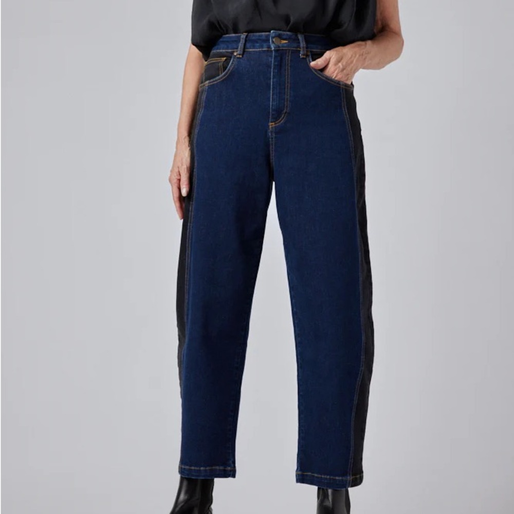 RUTI Women’s Two-Tone Dark Blue Jeans with Black Side Panel - Picture 2 of 12